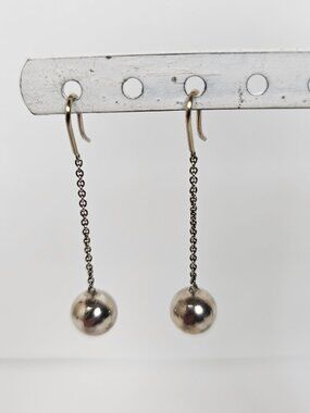 Tiffany & Co. Sterling Silver Ball Bead Chain HardWear Long Dangle Drop Earrings